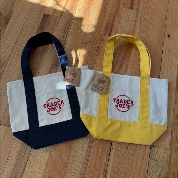 Trader Joe's Mini Canvas Tote Bags Yellow Blue NWT - Picture 2 of 2